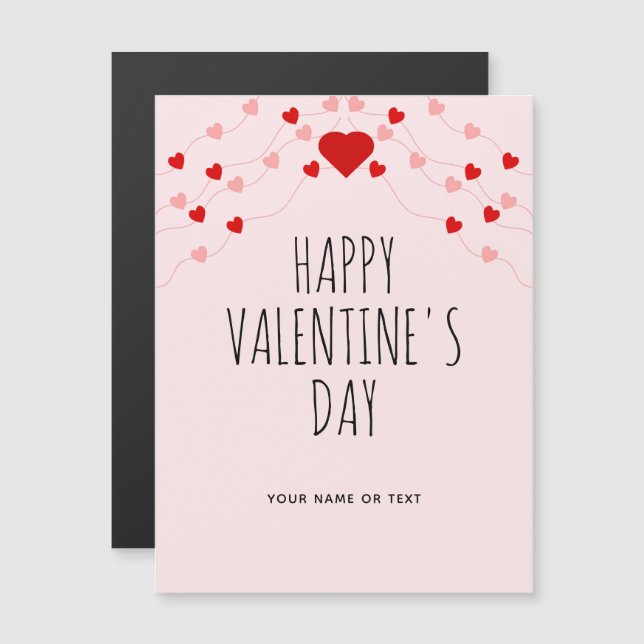 Simple Happy Valentines Day Pink Red String Hearts (Front/Back)