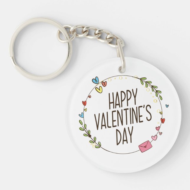 Simple Happy Valentine's Day Wreath | Keychain (Front)