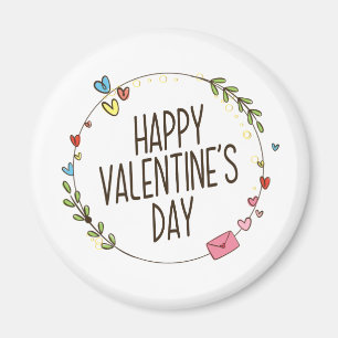 Simple Happy Valentine's Day Wreath   Magnet