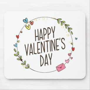 Simple Happy Valentine's Day Wreath Mousepad