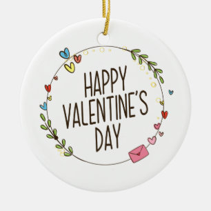 Simple Happy Valentine's Day Wreath Ornament