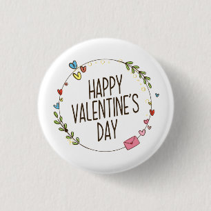 Simple Happy Valentine's Day Wreath Pin Button