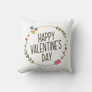 Simple Happy Valentine's Day Wreath   Throw Pillow