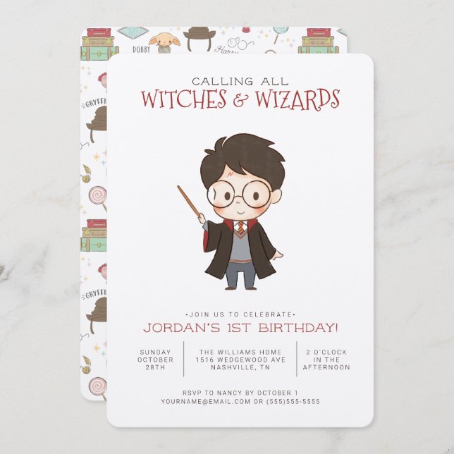 Simple Harry Potter Birthday Invitation (Front/Back)