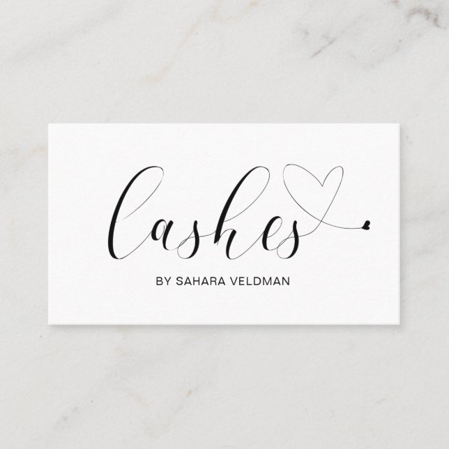 Simple Heart Black and White Elegant Lashes Business Card (Front)