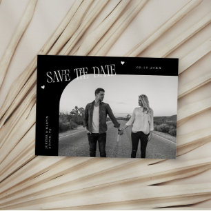 Simple Heart Black Curved Frame Photo Save The Date