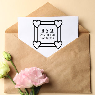 Simple Heart Border Save the Date Wedding Rubber Stamp