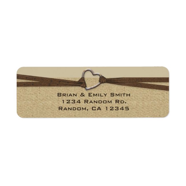 Simple heart burlap return address labels (Front)