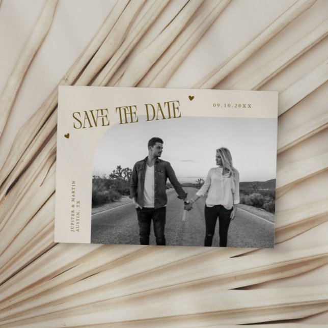 Simple Heart Cream Curved Frame Photo Save The Date (Creator Uploaded)