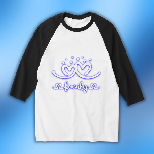 Simple Heart Family in Blue | Basic 3/4 Sleeve Rag T-Shirt (Creator Uploaded)