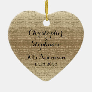 Simple Heart Golden 50th Anniversary, Names,  Ceramic Tree Decoration