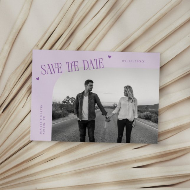 Simple Heart Lilac Curved Frame Photo Save The Date (Creator Uploaded)
