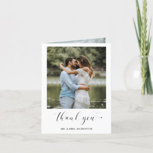 Simple Heart Minimalist Script Wedding Photo Thank You Card