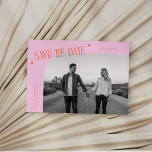 Simple Heart Orange Pink Curved Frame Photo Save The Date
