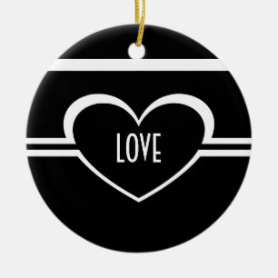 Simple Heart Ornament, Black and White Ceramic Tree Decoration