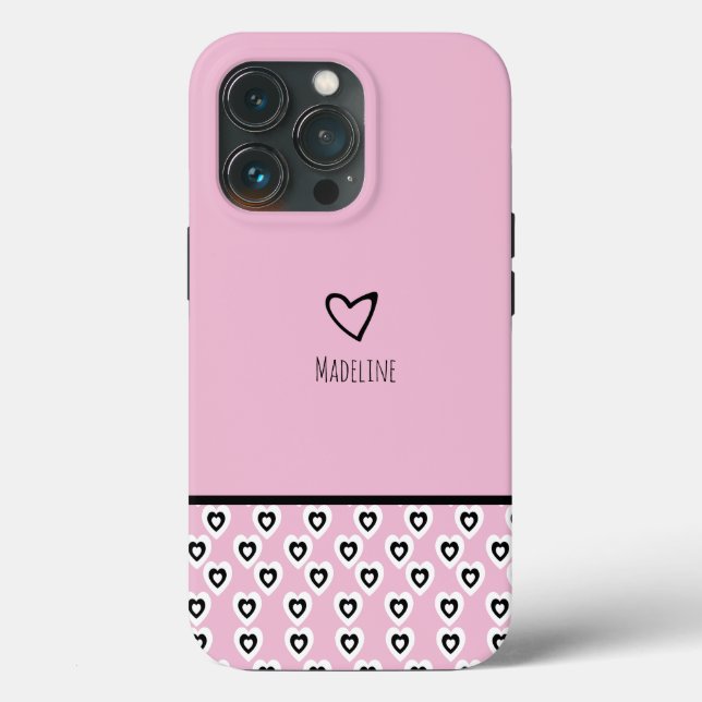 Simple Heart Pattern Repeat Border Pink Name   Case-Mate iPhone Case (Back)