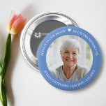 Simple Heart Photo Funeral Memorial Keepsake  6 Cm Round Badge<br><div class="desc">Honour your loved one with this beautiful button featuring a photo highlighted by 3 lines of custom text and a simple heart.  Easily change the background colour to suit your needs. The perfect keepsake memory favour to hand out to family and friends.</div>