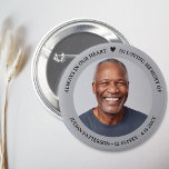Simple Heart Photo Funeral Memorial Keepsake  6 Cm Round Badge<br><div class="desc">Honour your loved one with this beautiful button featuring a photo highlighted by 3 lines of custom text and a simple heart.  Easily change the background colour to suit your needs. The perfect keepsake memory favour to hand out to family and friends.</div>