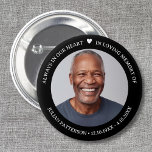 Simple Heart Photo Funeral Memorial Keepsake  6 Cm Round Badge<br><div class="desc">Honour your loved one with this beautiful button featuring a photo highlighted by 3 lines of custom text and a simple heart.  Easily change the background colour to suit your needs. The perfect keepsake memory favour to hand out to family and friends.</div>