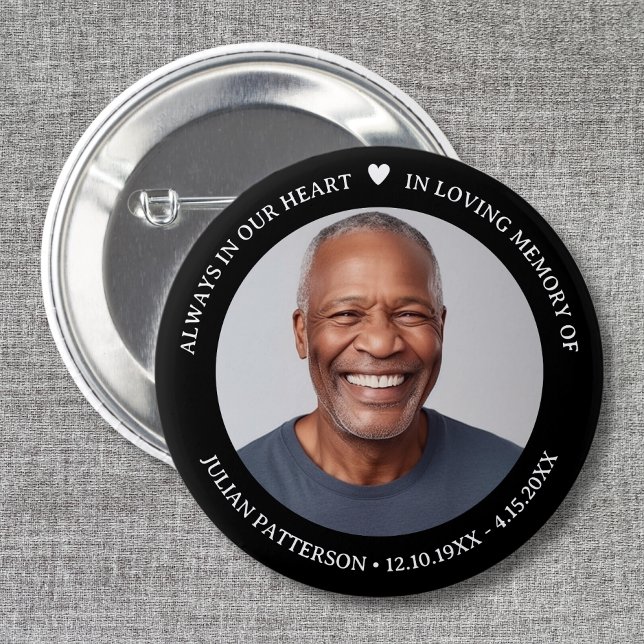 Simple Heart Photo Funeral Memorial Keepsake  6 Cm Round Badge (Creator Uploaded)