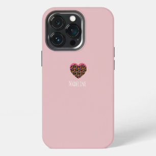 Simple Heart Pink Animal Print Pattern iPhone 13 Pro Case