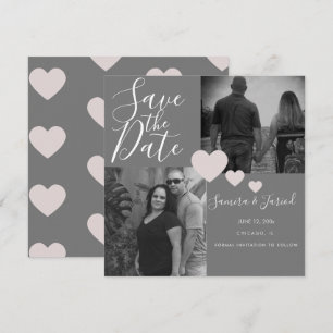 Simple Heart Pink Grey Photo Collage Card