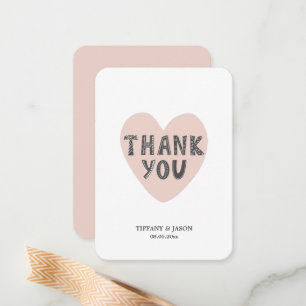 Simple Heart Pink Minimalist Wedding Thank You Card