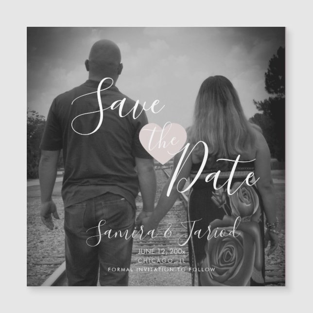 Simple Heart Pink Script Save the Date Magnet (Front)
