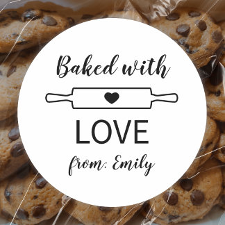 Simple Heart Rolling Pin Baking Classic Round Sticker