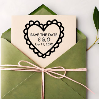 Simple Heart Save the Date Wedding Rubber Stamp