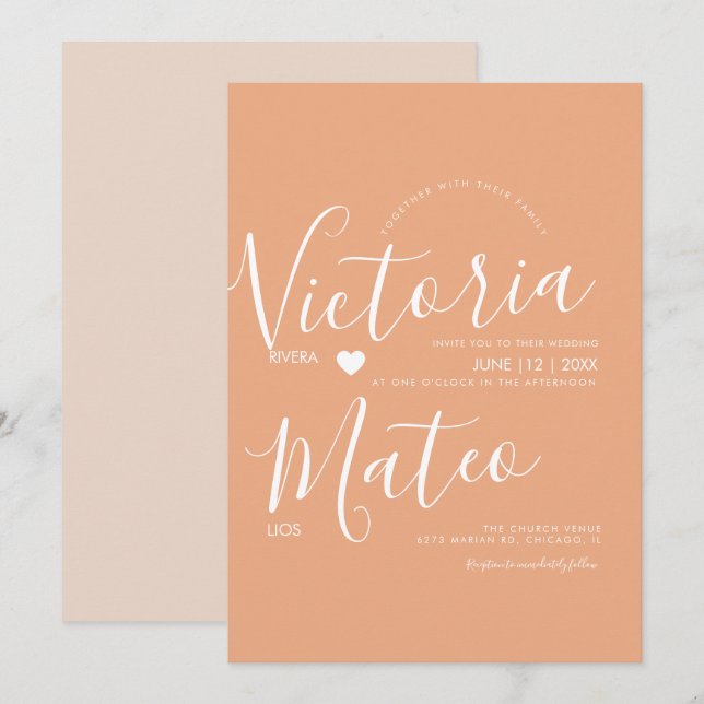 Simple Heart Script Typography Warm Wedding Invitation (Front/Back)
