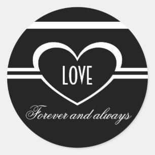 Simple Heart Stickers, Black and White Classic Round Sticker