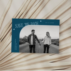 Simple Heart Teal Curved Frame Photo Save The Date