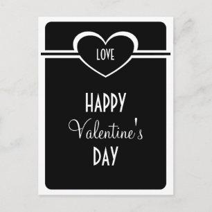 Simple Heart Valentine's Day Postcard, Black and W Holiday Postcard