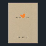 Simple Heart Wedding Invitation<br><div class="desc">Simple heart design on Brown Kraft Wedding Invitation in pumpkin.</div>