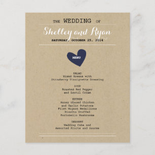 Simple Heart Wedding Menu Card