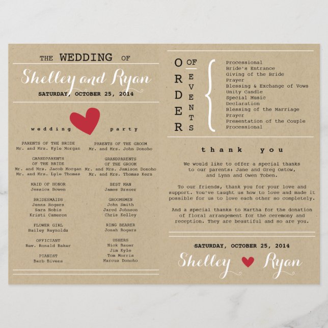 Simple Heart Wedding Program FAN (Front)