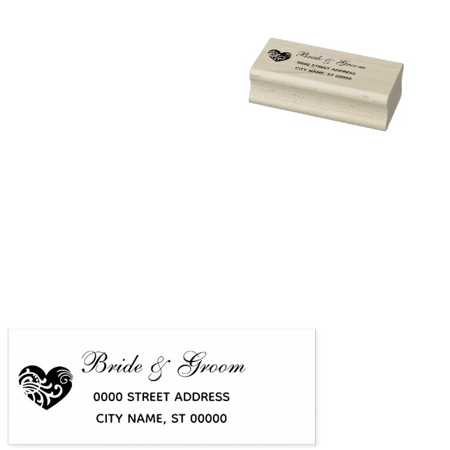 Simple Heart Wedding Return Address Rubber Stamp (Stamped)