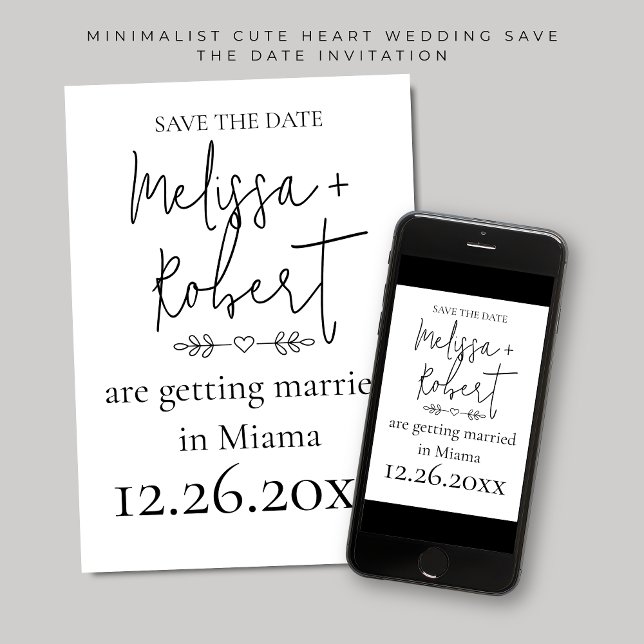 Simple Heart Wedding Save the Date Invitation (Minimalist Cute Heart Wedding Save the Date Invitations)