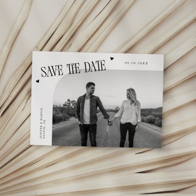 Simple Heart White Curved Frame Photo Save The Date (Creator Uploaded)