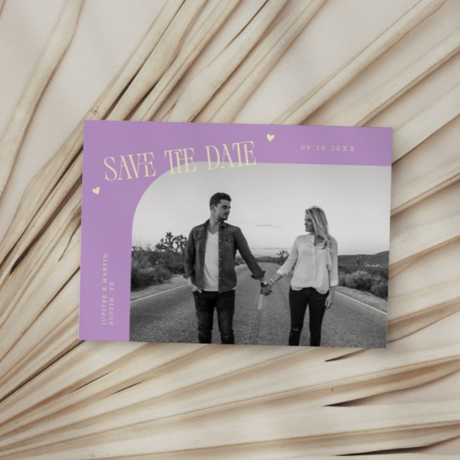 Simple Heart Wisteria Lemon Curved Frame Photo Save The Date (Creator Uploaded)