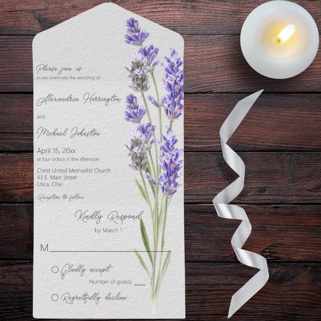 Simple Heather Sprigs All In One Invitation (Also available with QR code. )
