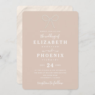 Simple Heirloom Pink Pearl Bow Trendy Wedding Invitation