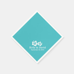 Simple Hibiscus Flowers Turquoise Wedding Napkin