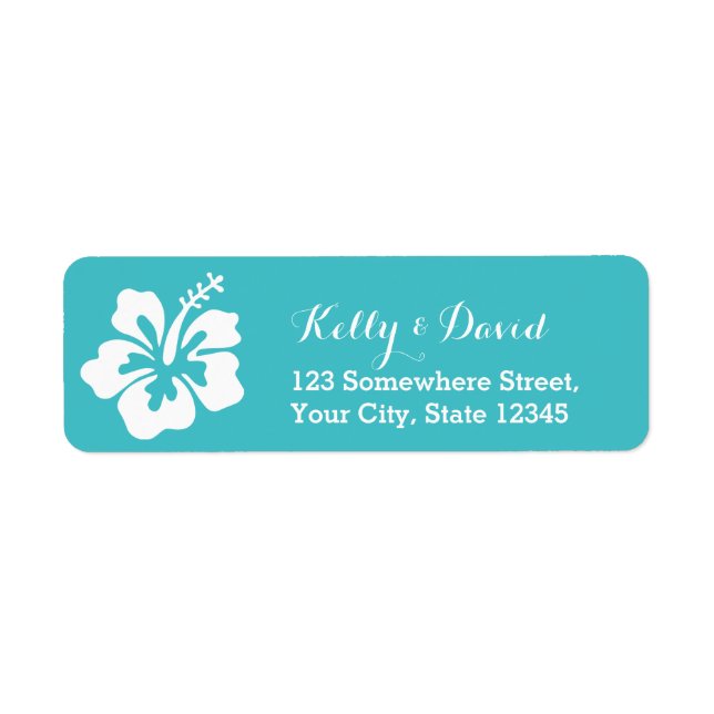 Simple Hibiscus Turquoise Wedding Return Address (Front)