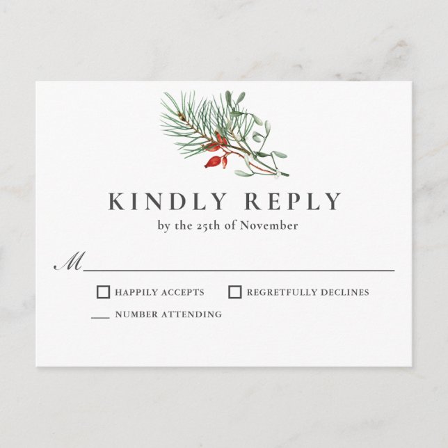 Simple Holiday Botanical Response Postcard (Front)