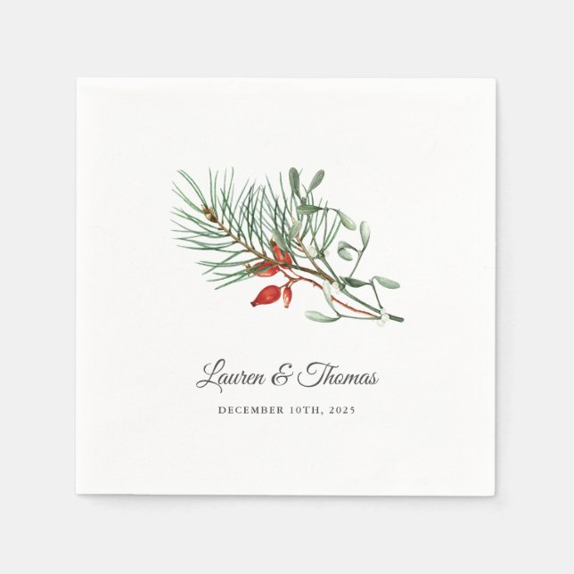 Simple Holiday Botanical Wedding Napkin (Front)