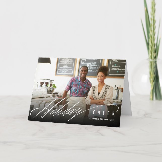 Simple Holiday Cheer Script Modern Photo Business (Front)