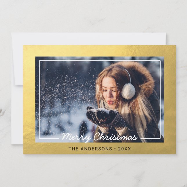 Simple Holiday Christmas Gold Foil | PHOTO Card (Front)