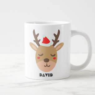 Simple Holiday Cool Trendy Reindeer Christmas Large Coffee Mug